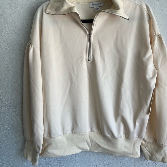 Calligraphie Woman Zip Pullover Cream Sweatshirt,Size Large - Picture 2 of 6